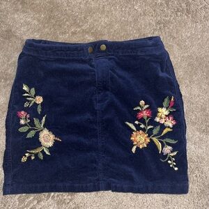 Navy Blue Corduroy Embroidered mini Skirt